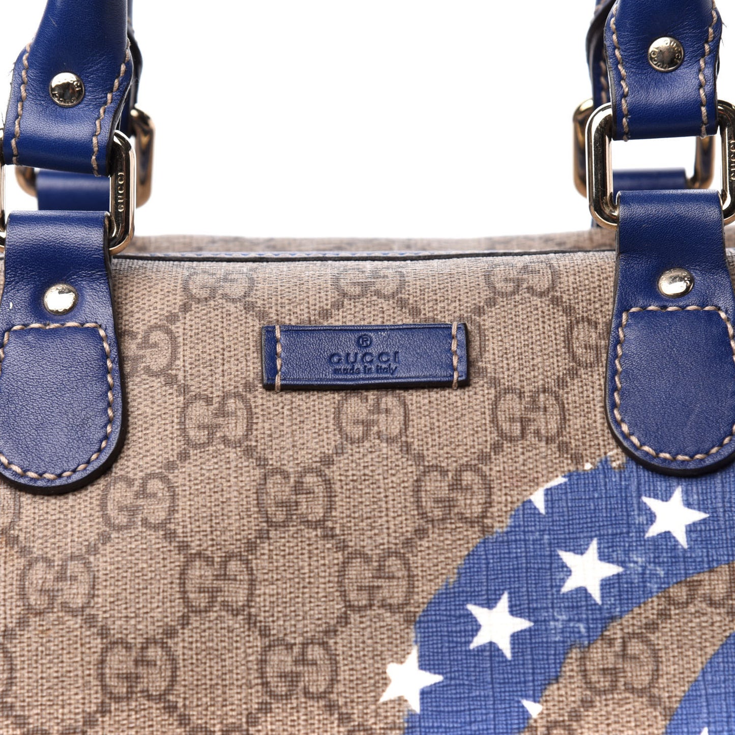 GG Plus Monogram Medium Boston USA Flag Unicef Duffle Blue