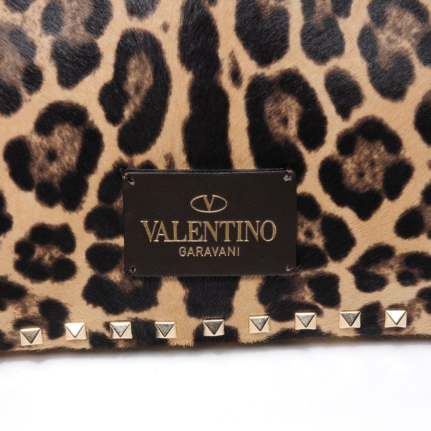 Calf Hair Leopard Print Rockstud Zip Wristlet Pouch Leopard