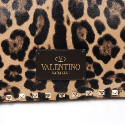 Valentino Garavani Calf Hair Leopard Print Rockstud Zip Wristlet Pouch Leopard 5 of 9