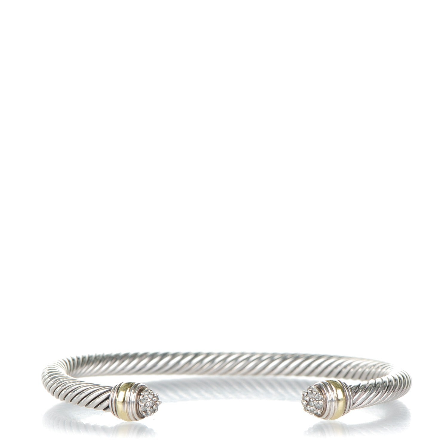 David Yurman Sterling Silver 14K Yellow Gold Diamond 5mm Cable Classics Bracelet 1 of 4