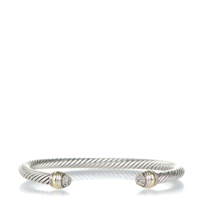 David Yurman Sterling Silver 14K Yellow Gold Diamond 5mm Cable Classics Bracelet 1 of 4