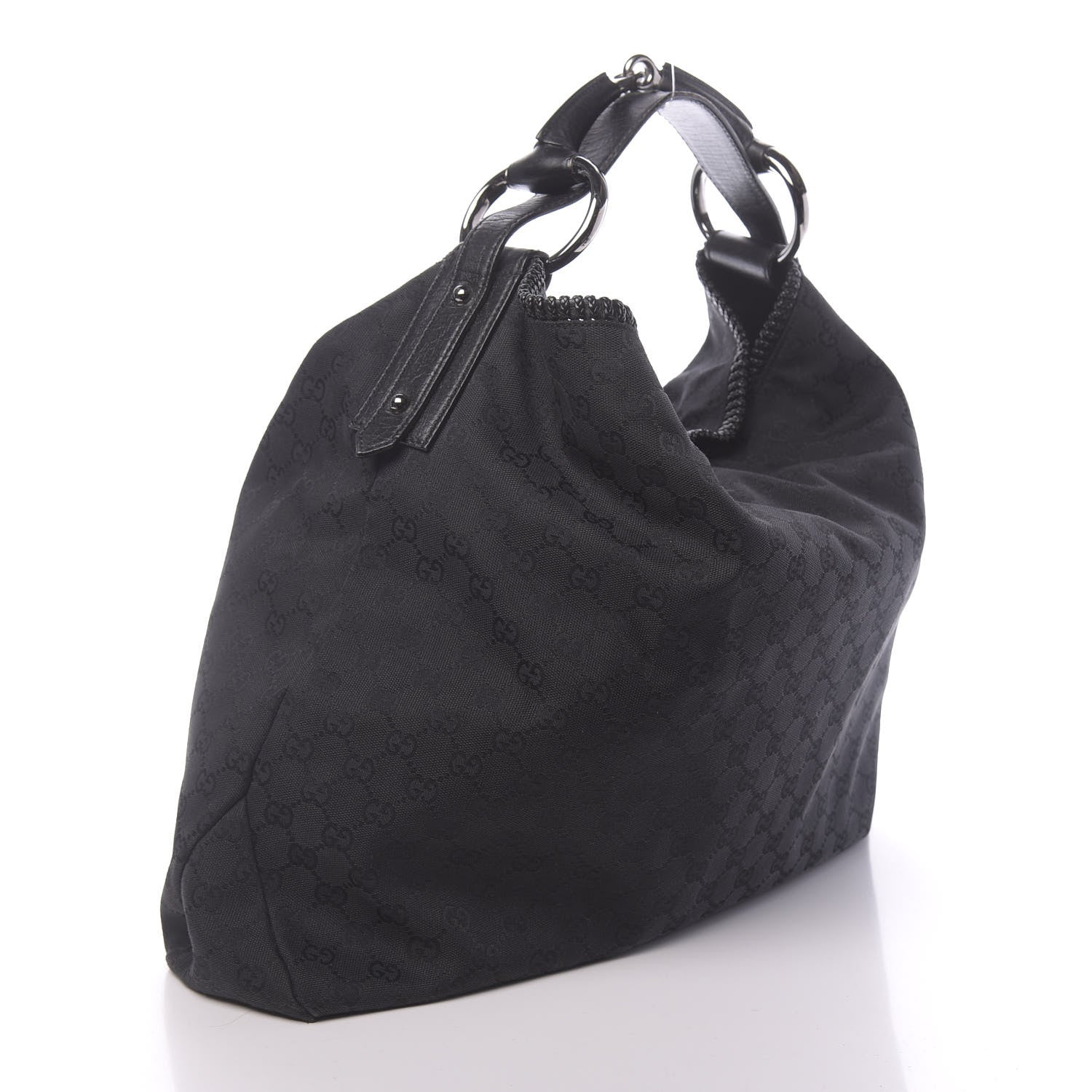 Gucci Monogram Large Horsebit Chain Hobo Black 3 of 12