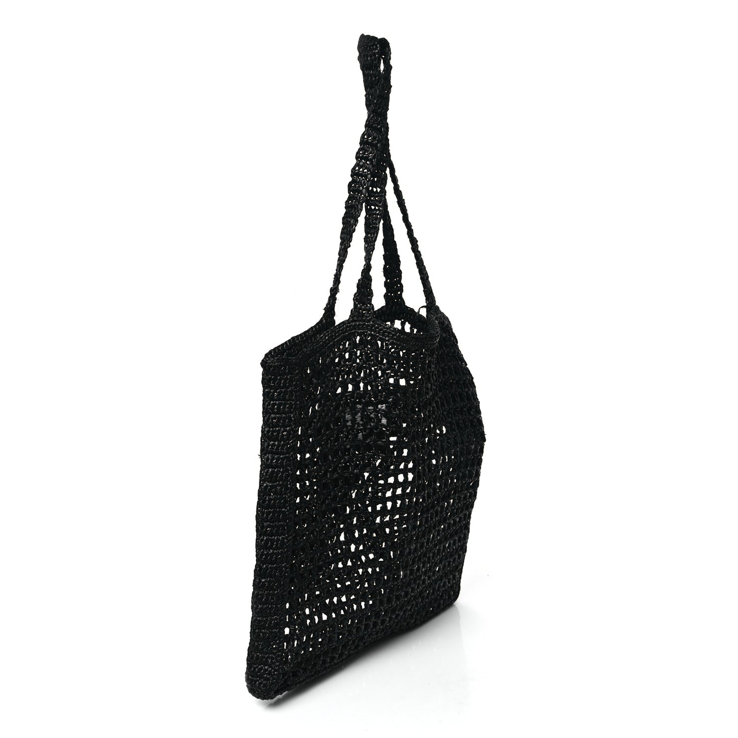 Yarn Raffia Effect Crochet Logo Embroidered Tote Bag Black