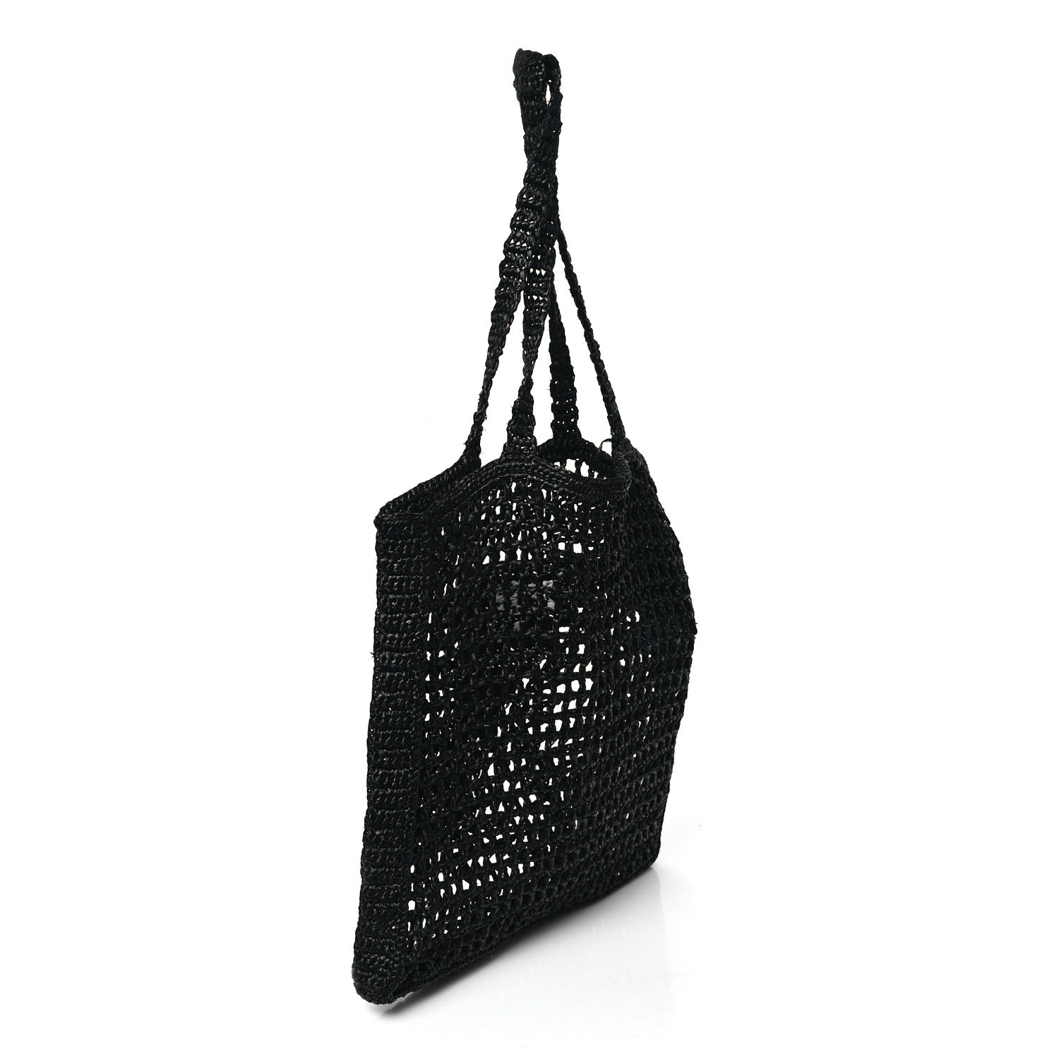 Prada Yarn Raffia Effect Crochet Logo Embroidered Tote Bag Black 3 of 12