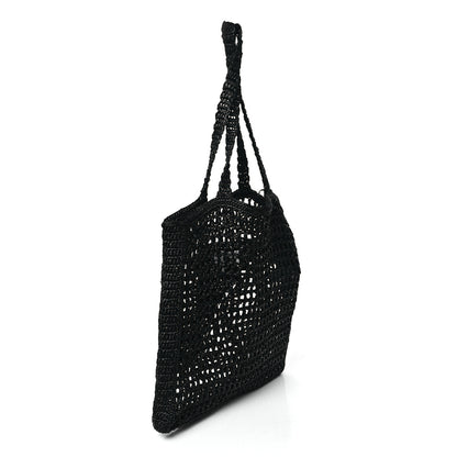 Prada Yarn Raffia Effect Crochet Logo Embroidered Tote Bag Black 3 of 12