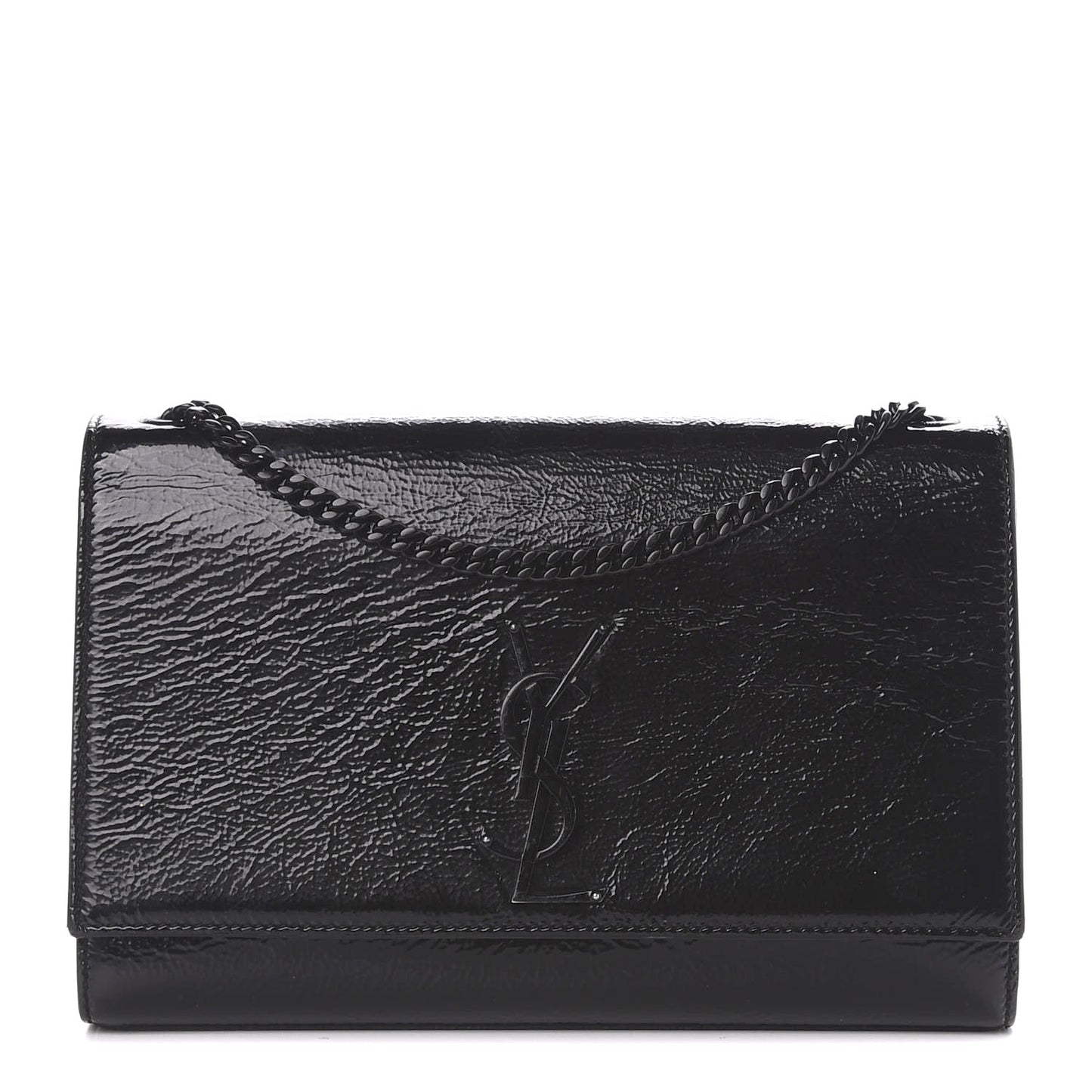 Crackled Patent Medium Monogram Kate Satchel Black