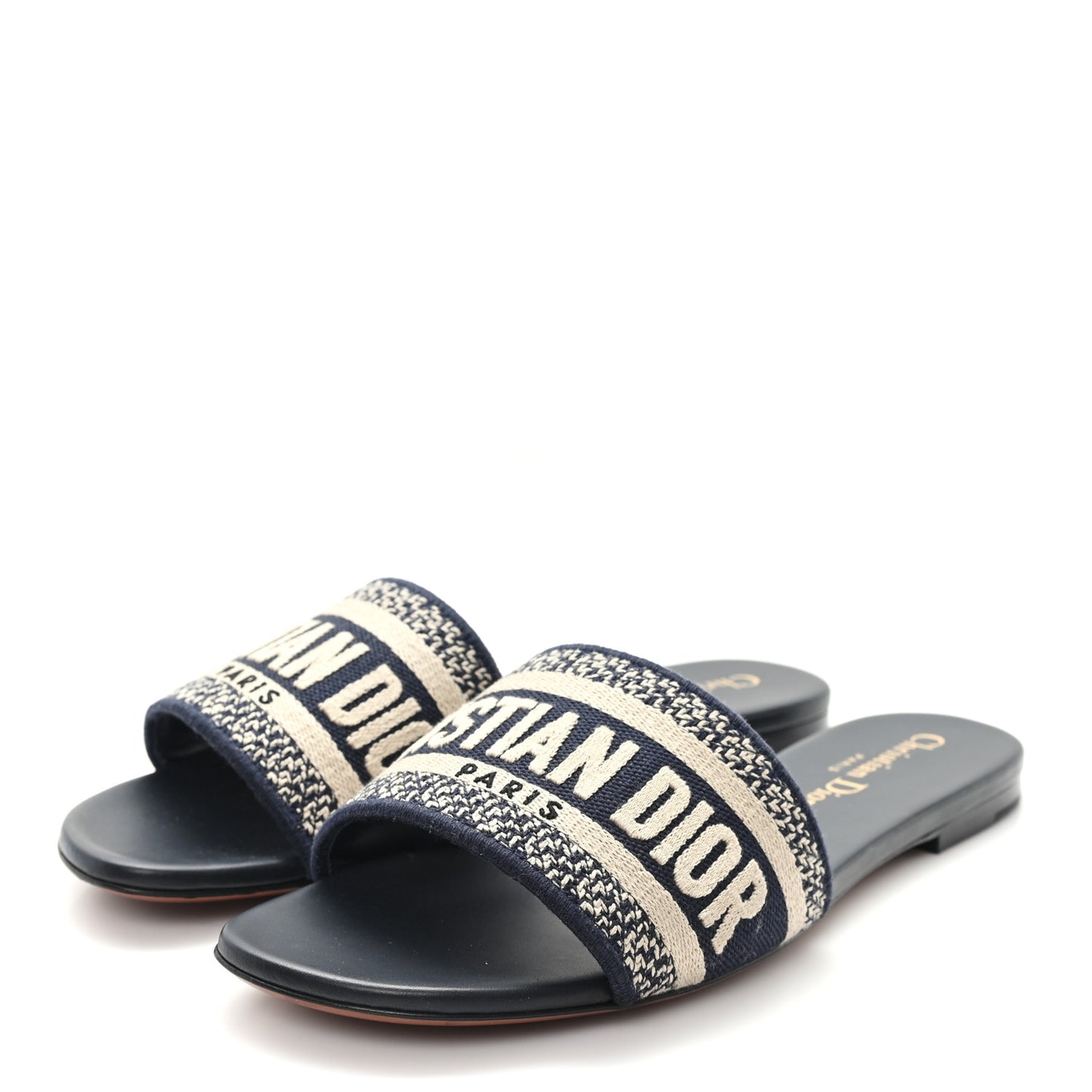 Canvas Embroidered Dway Mules Slide Sandals 36.5 Deep Blue