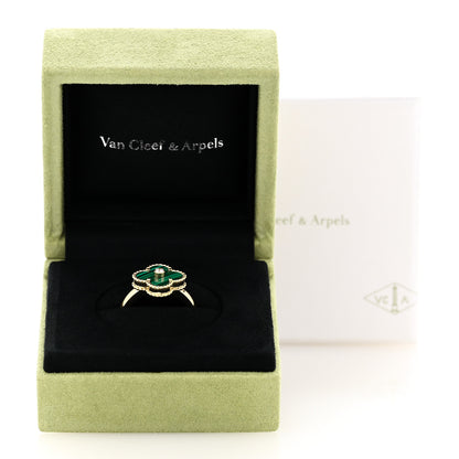 Van Cleef & Arpels 18K Yellow Gold Diamond Malachite Vintage Alhambra Ring 57 8 5 of 5