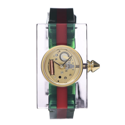 Gucci Stainless Steel Calfskin Plexiglass 24mm Skeleton Quartz Watch 1 of 5