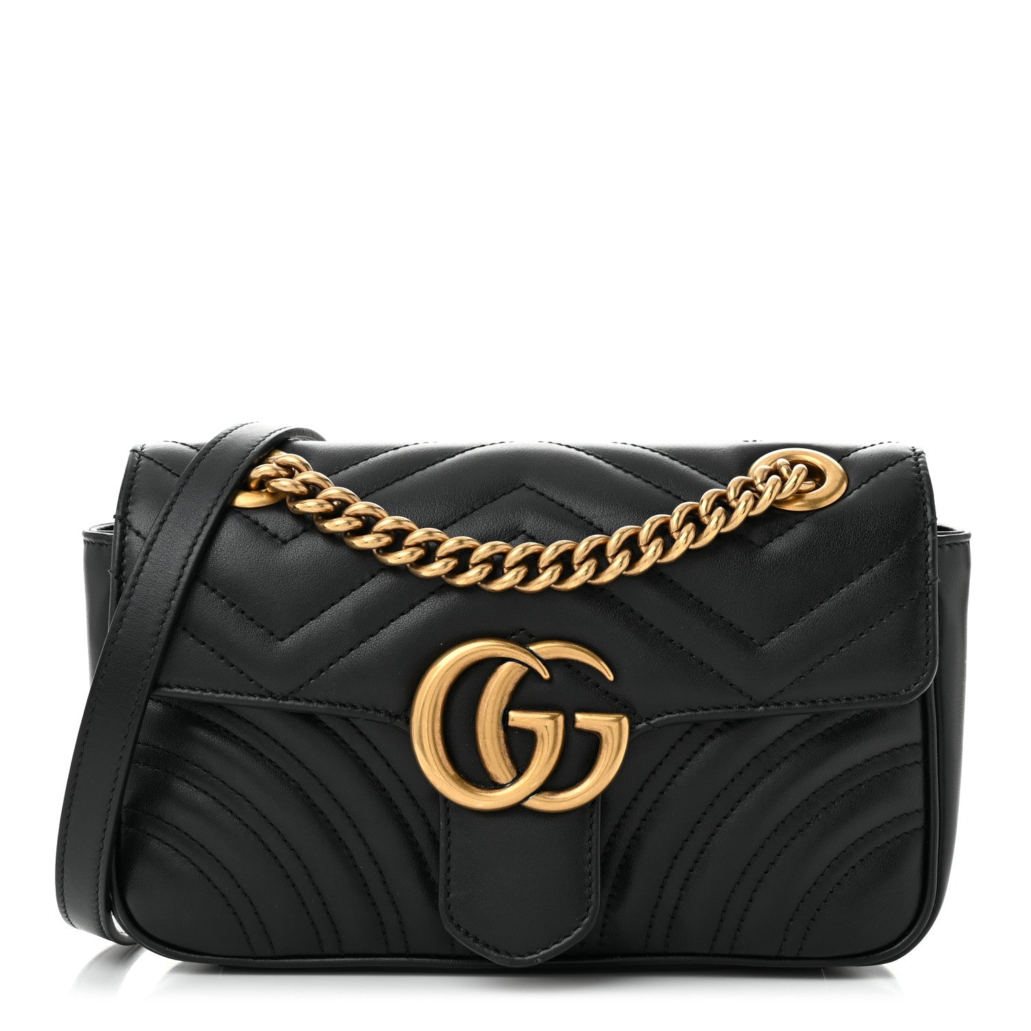 Gucci Calfskin Matelasse Mini GG Marmont Shoulder Bag Black 1 of 12