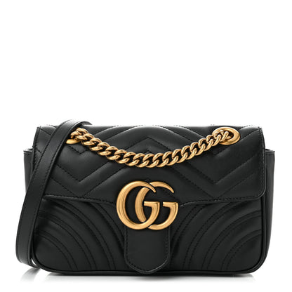 Gucci Calfskin Matelasse Mini GG Marmont Shoulder Bag Black 1 of 12