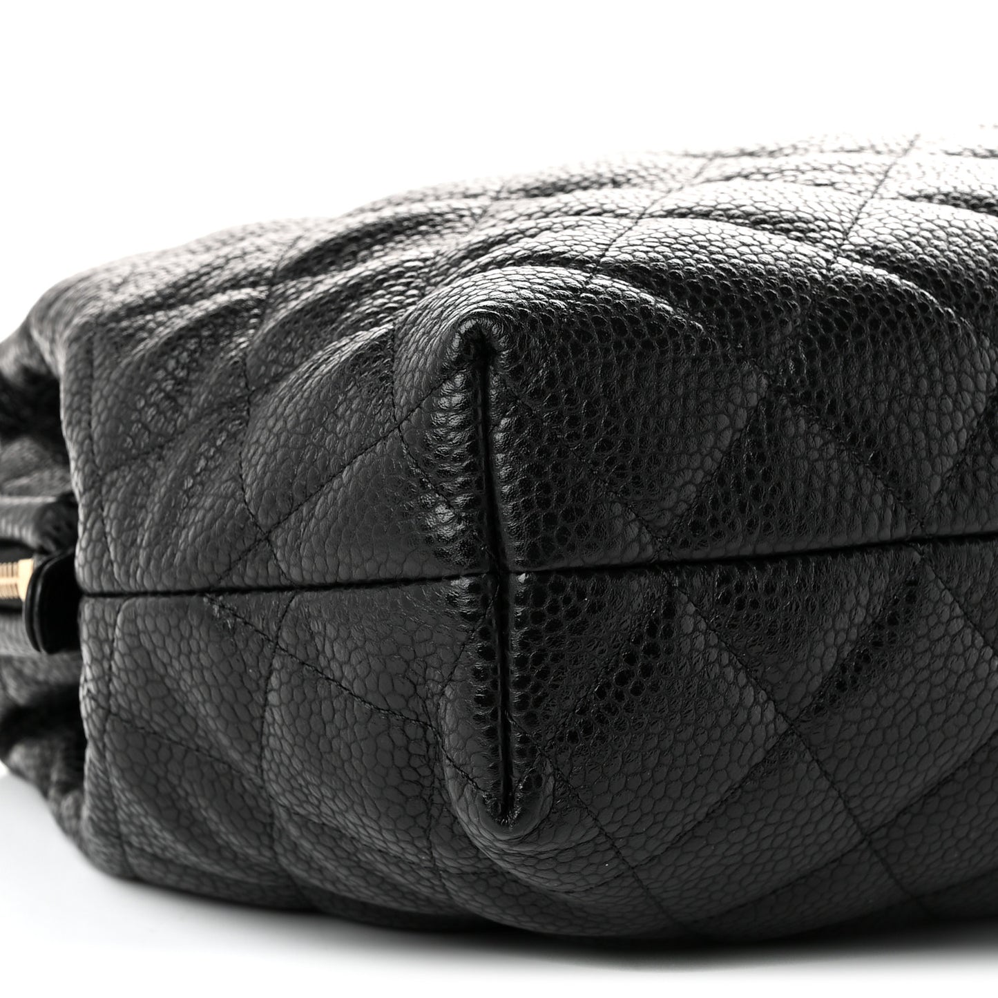 Shiny Caviar Quilted Large Bowling Bag Black