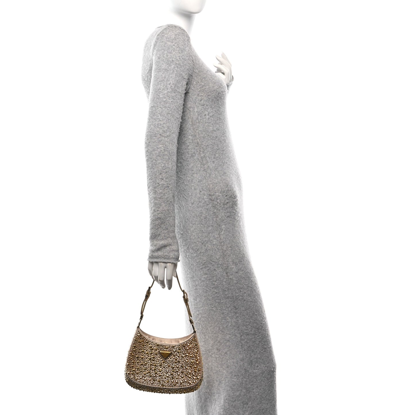 Satin Crystal Cleo Adjustable Strap Shoulder Bag Platino