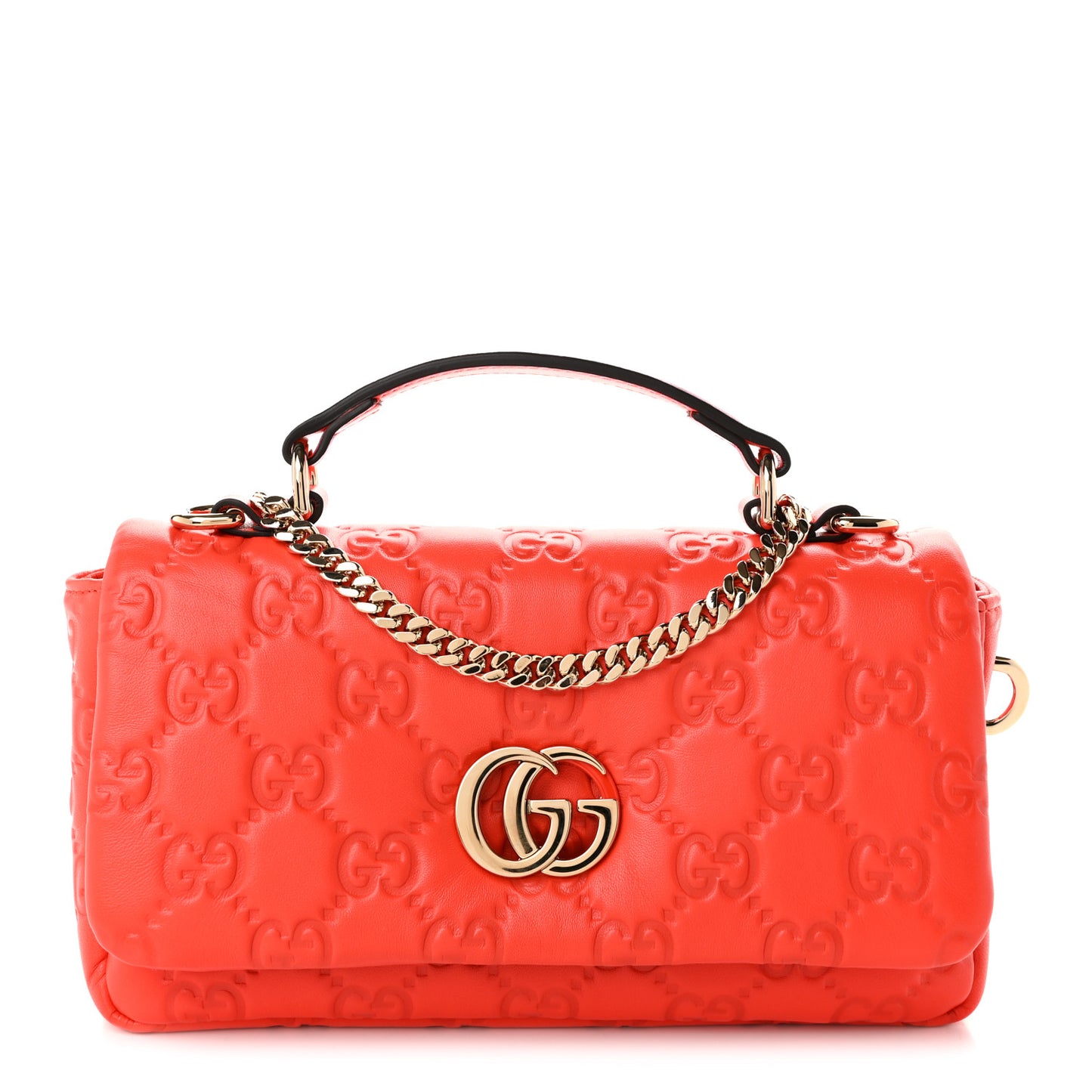 Lambskin Embossed Mini GG Milano Top Handle Shoulder Bag Orange
