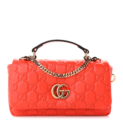 Gucci Lambskin Embossed Mini GG Milano Top Handle Shoulder Bag Orange 1 of 10