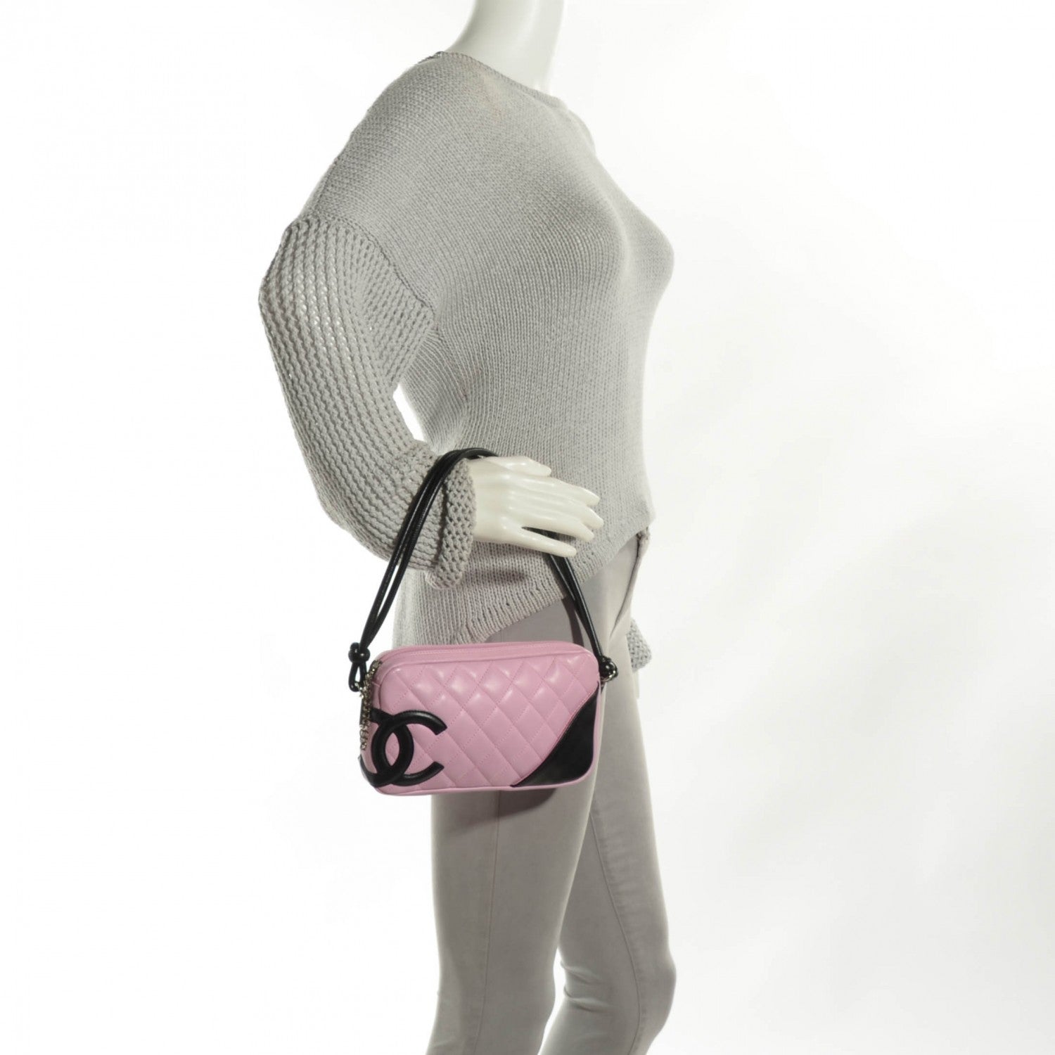 Chanel Calfskin Quilted Cambon Pochette Pink Black 2 of 7