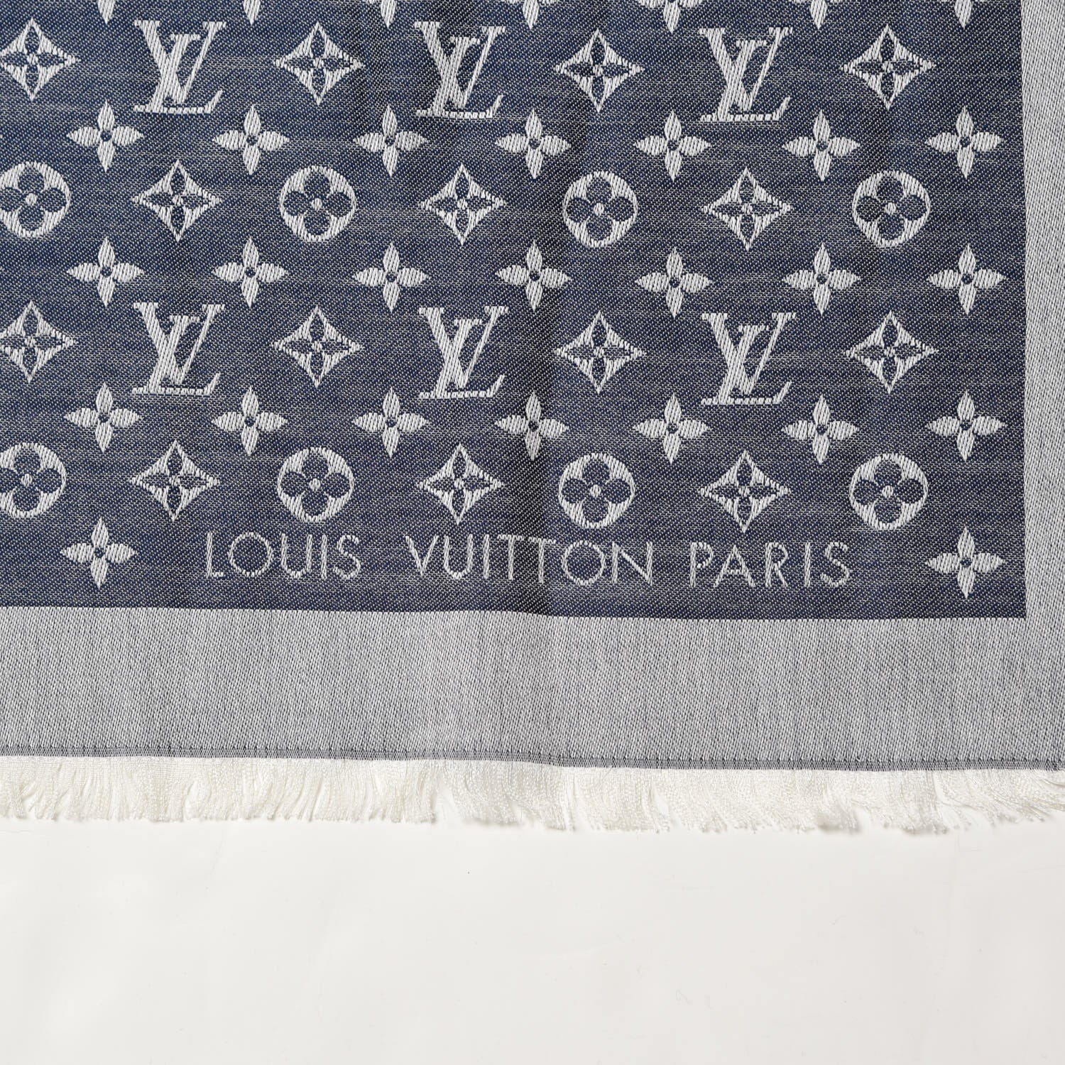 Louis Vuitton Wool Silk Monogram Denim Shawl Blue 3 of 4