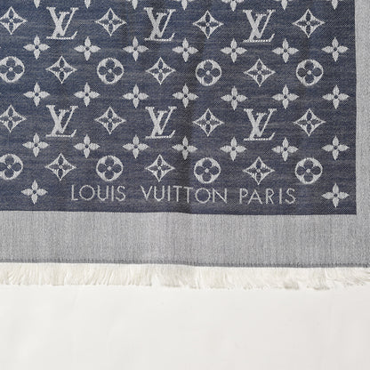 Louis Vuitton Wool Silk Monogram Denim Shawl Blue 3 of 4