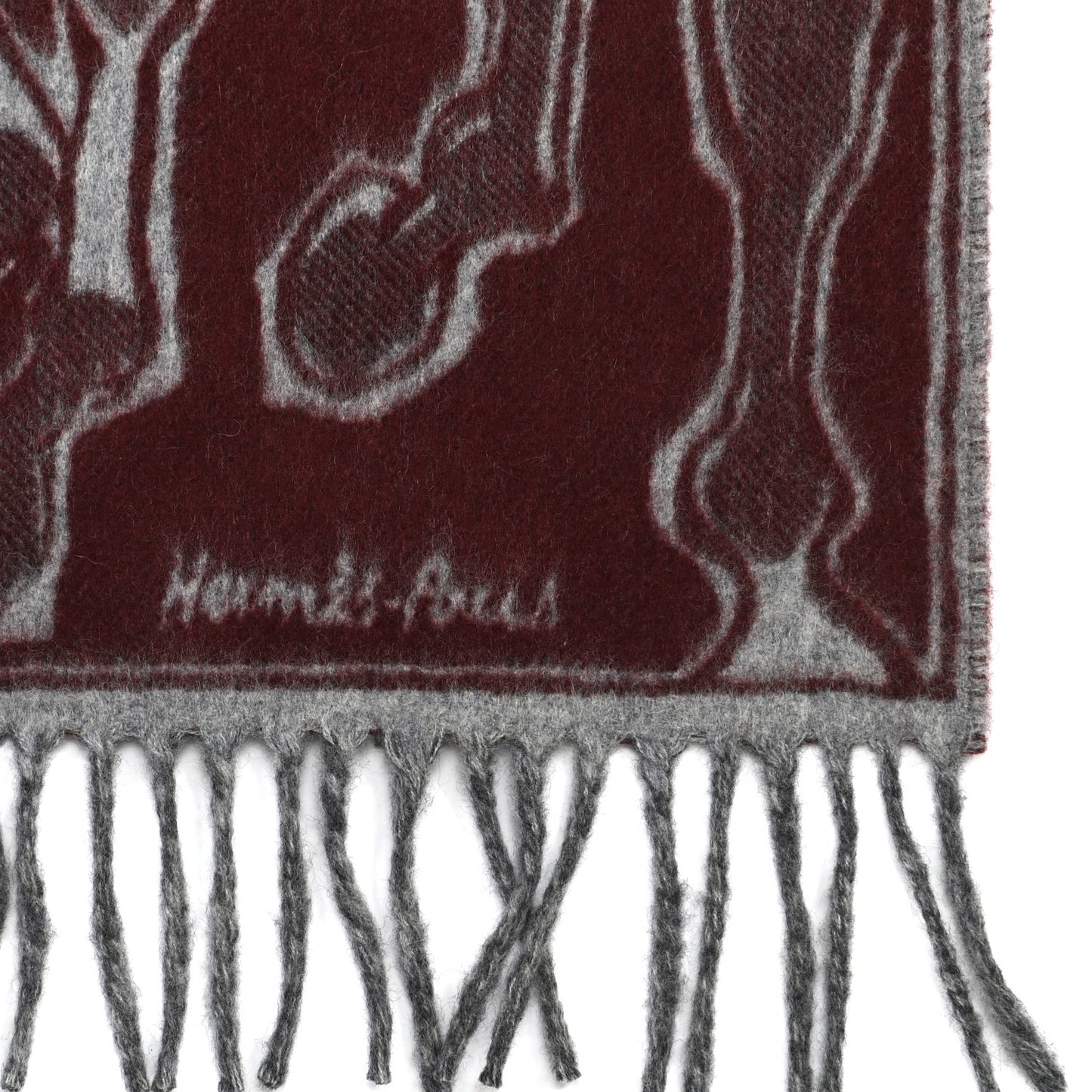 Cashmere La Danse des Chevaux Muffler Bordeaux Gris Moyen Gris Clair