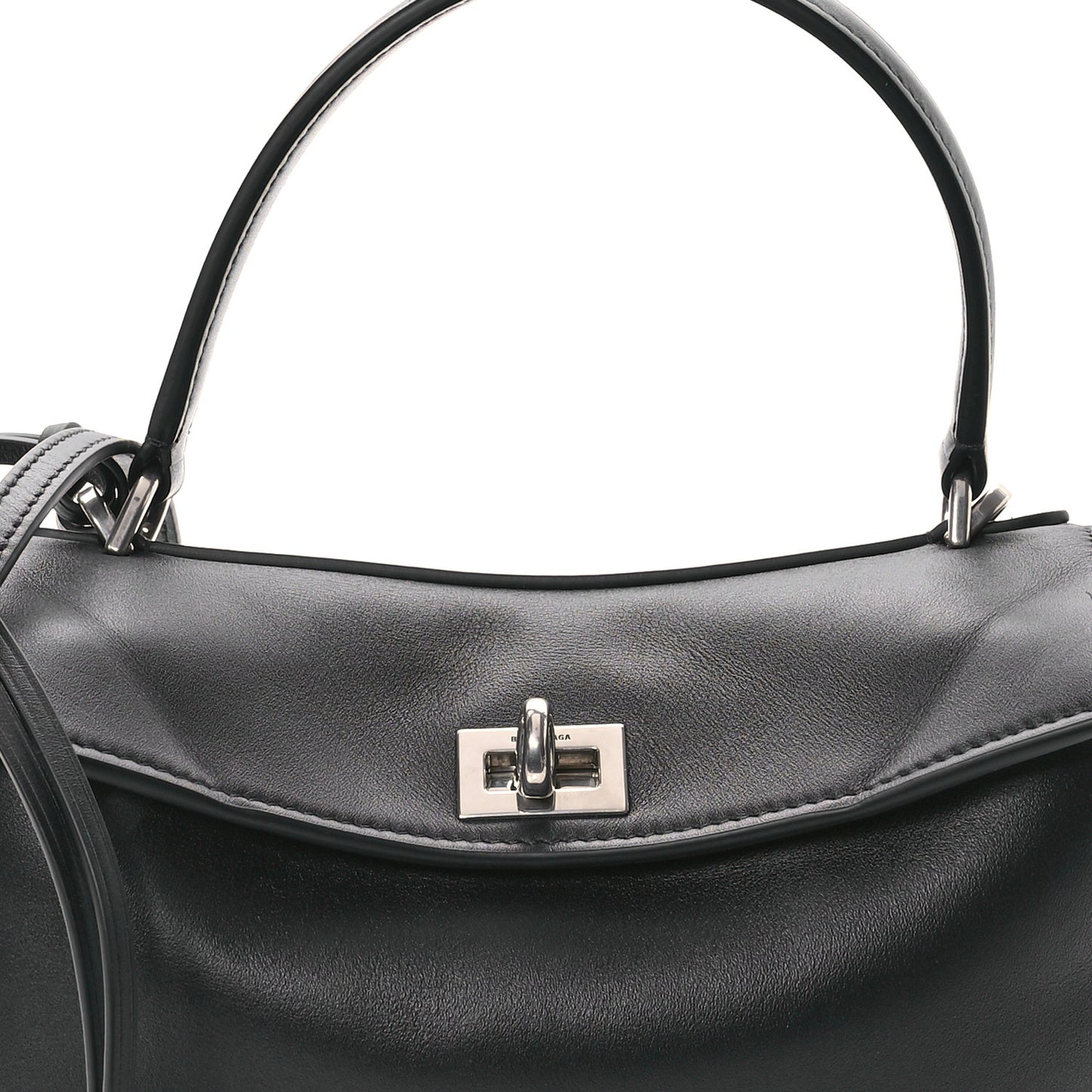 Natural Smooth Calfskin Mini Rodeo Top Handle Handbag Black