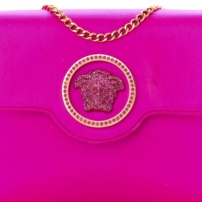 Versace Satin Crystal Embellished La Medusa Pouch On Chain Pink 7 of 12