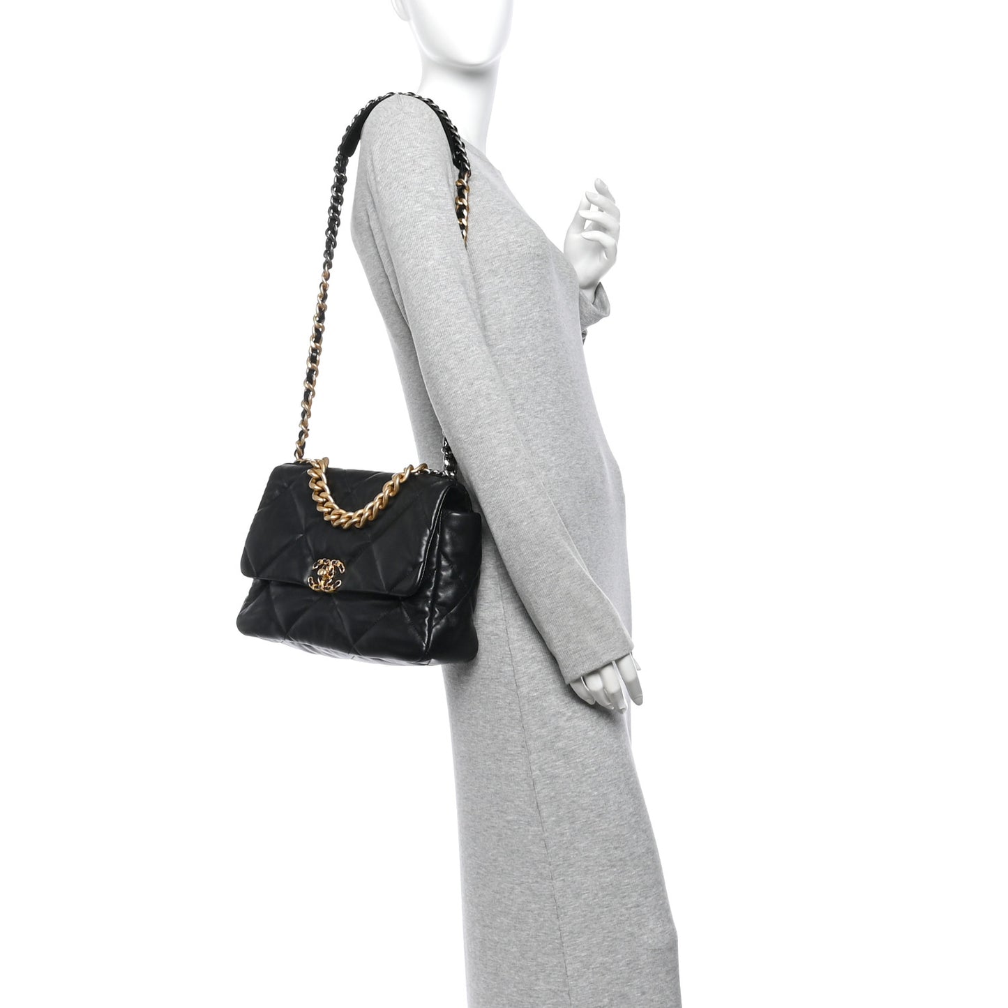 Lambskin Quilted Large Chanel 19 Flap Black