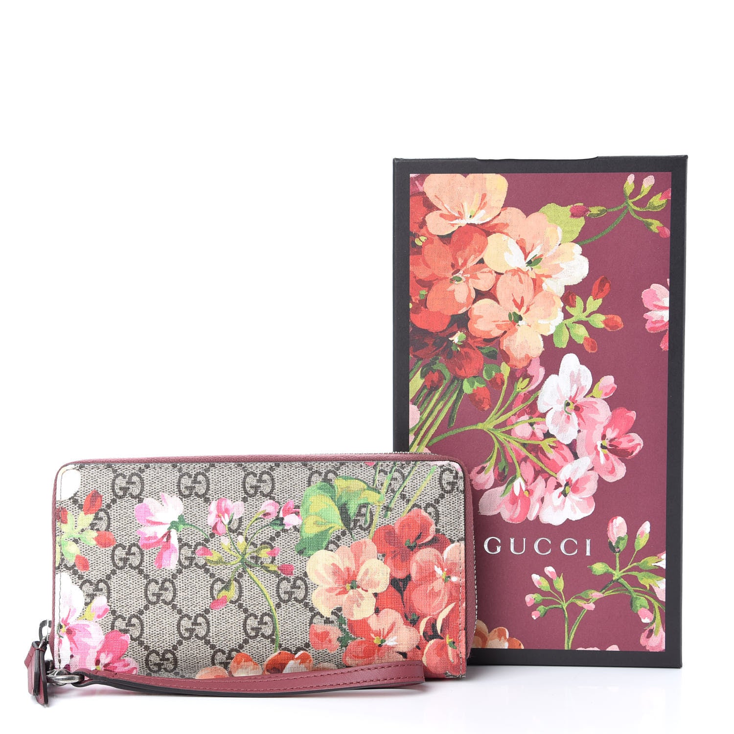 Gucci GG Supreme Monogram Blooms Wrist Wallet Beige Multicolor Dry Rose 9 of 9