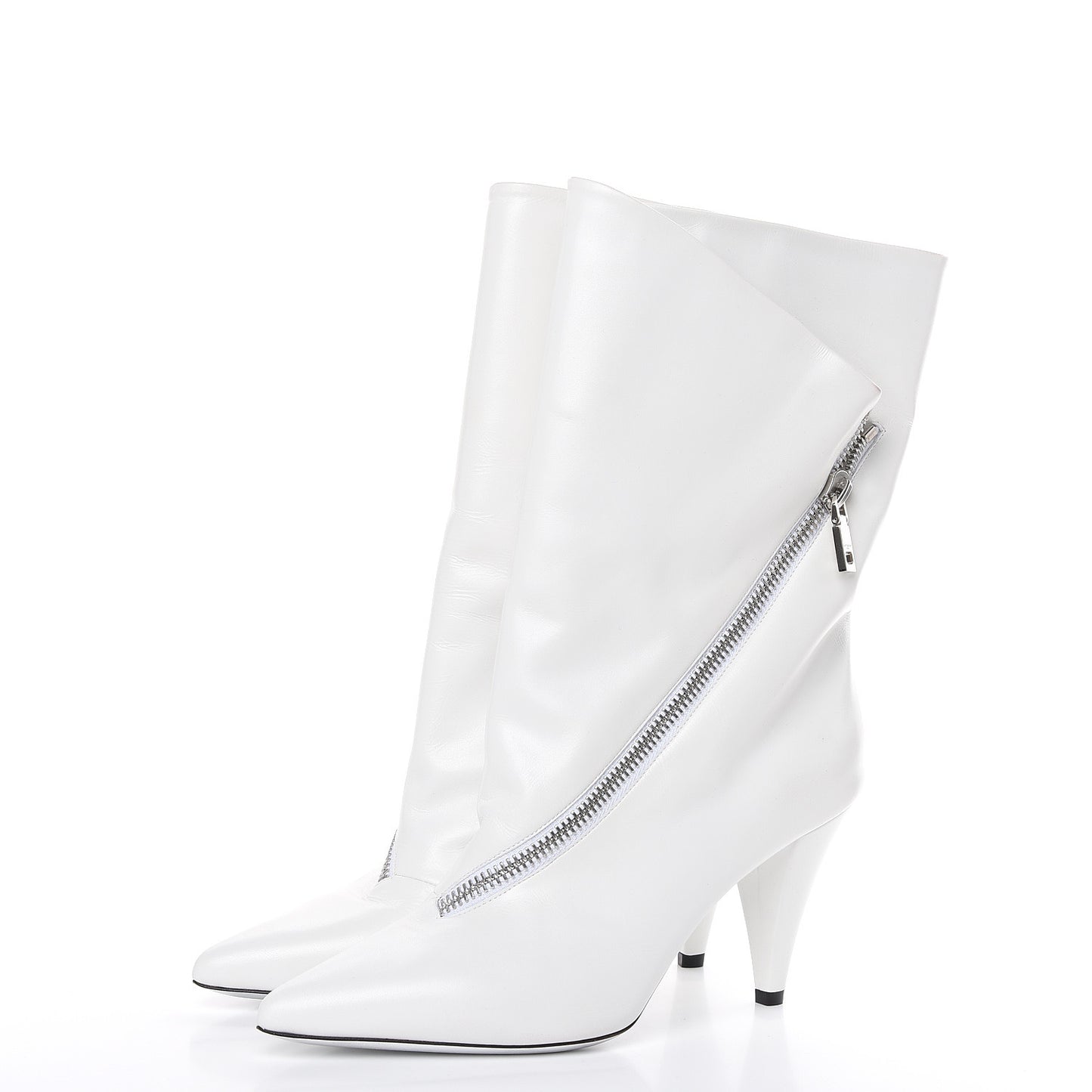 Calfskin Asymmetric Show 80 Zip Bootie 41 White