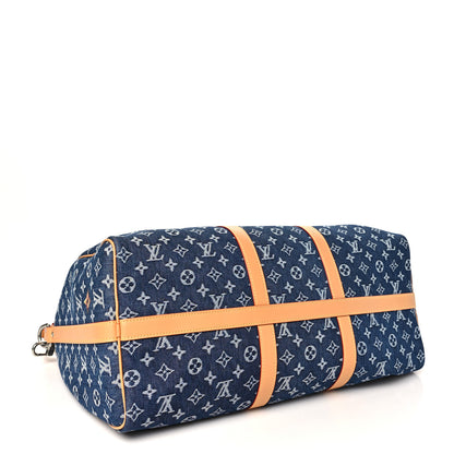 Louis Vuitton Denim Monogram Flowers Keepall Bandouliere 50 Blue 3 of 8