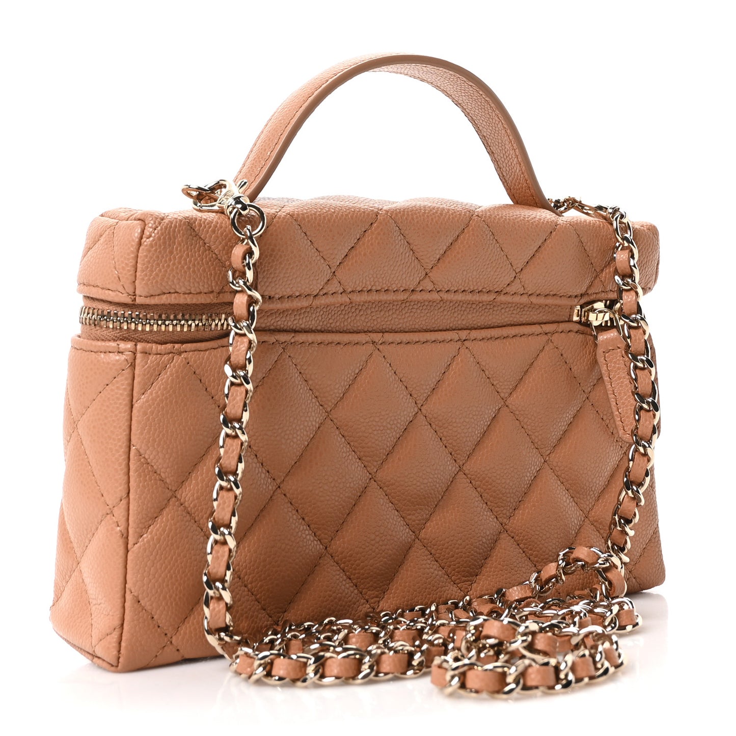 Caviar Quilted Top Handle Slim Vanity With Chain Brown