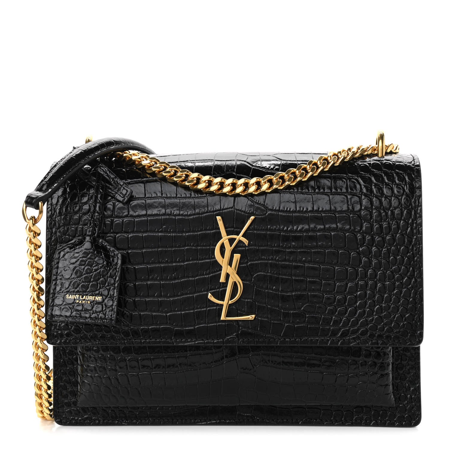 Saint Laurent Calfskin Crocodile Embossed Medium Monogram Sunset Black 1 of 9