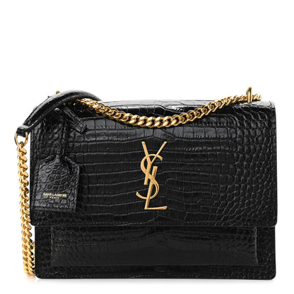 Saint Laurent Calfskin Crocodile Embossed Medium Monogram Sunset Black 1 of 9