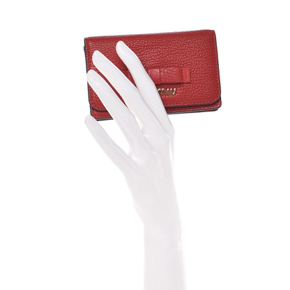 Miu Miu Goatskin Madras Bow Card Holder Rosso 2 of 8