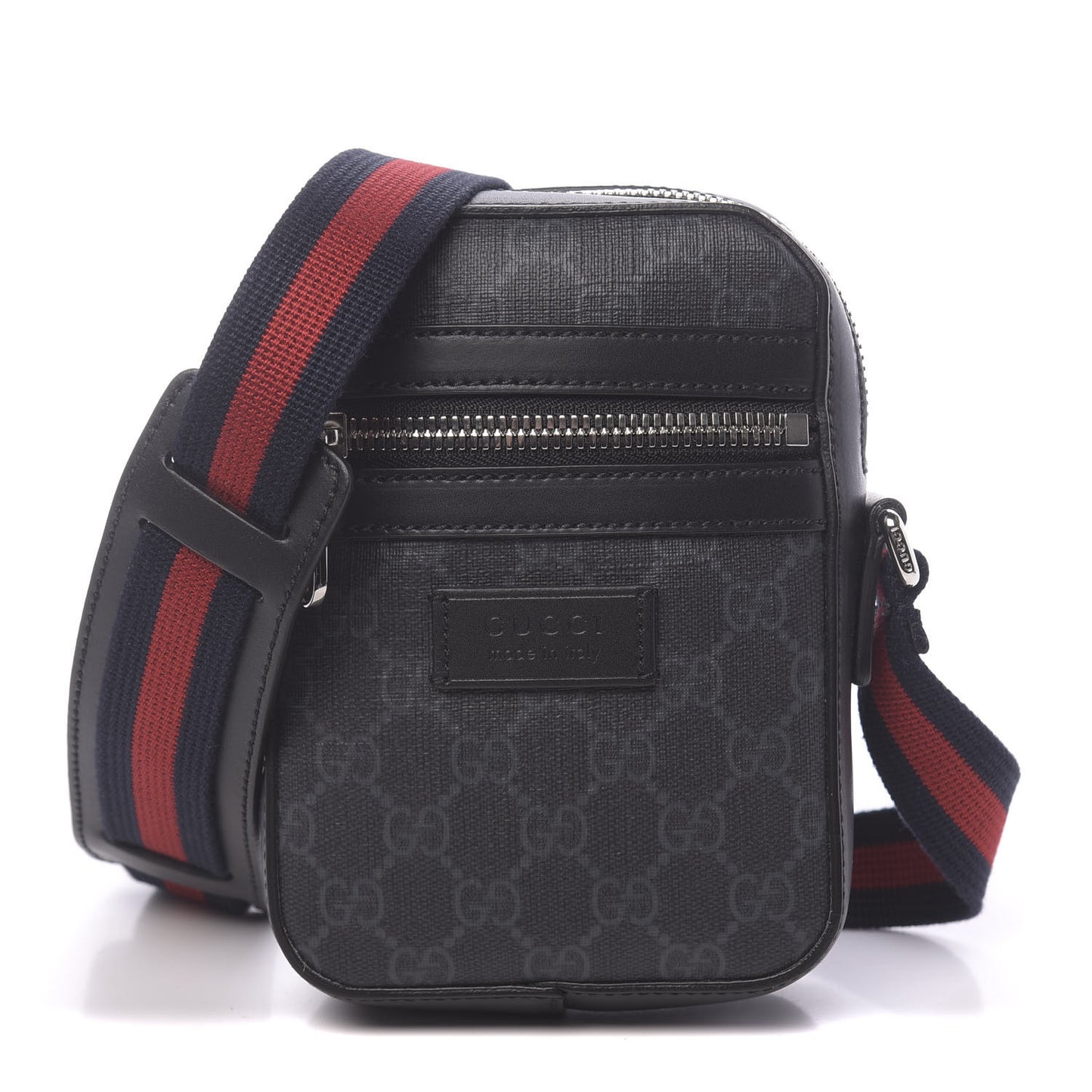 GG Supreme Monogram Appia Calfskin Web Small Camera Messenger Bag Black Grey