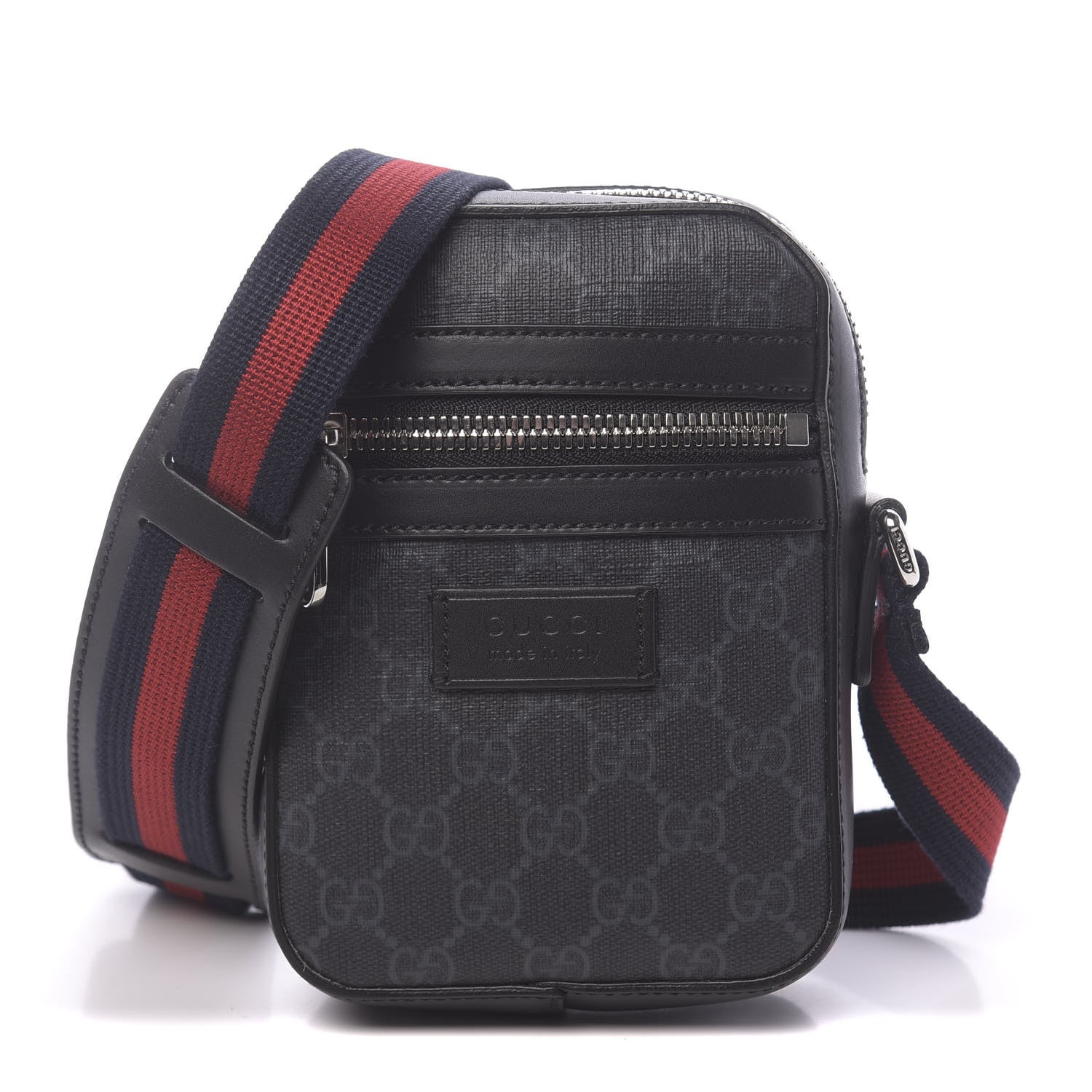 Gucci GG Supreme Monogram Appia Calfskin Web Small Camera Messenger Bag Black Grey 1 of 10