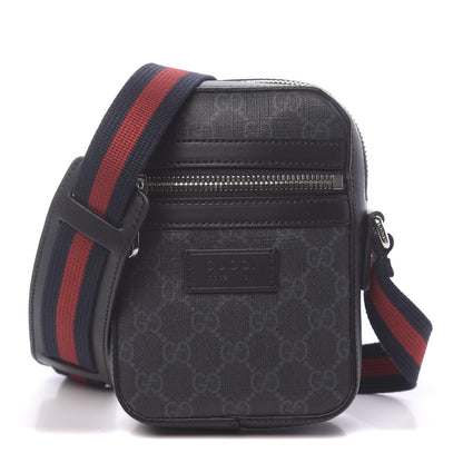 Gucci GG Supreme Monogram Appia Calfskin Web Small Camera Messenger Bag Black Grey 1 of 10