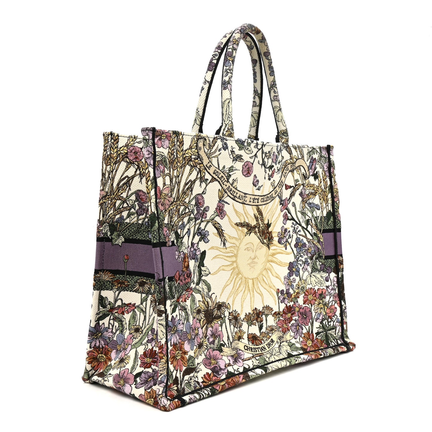 Canvas Embroidered Large 4 Saisons Hiver Soleil Book Tote  Lilac Multicolor