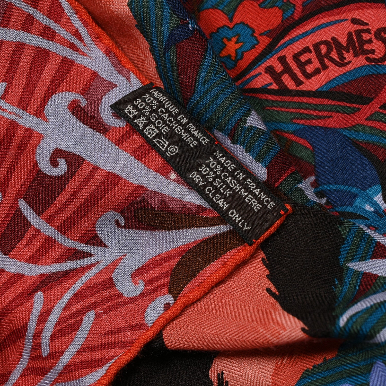 Hermes Cashmere Silk Tyger Tyger Shawl 140 Bordeaux Bleu Corail 3 of 7