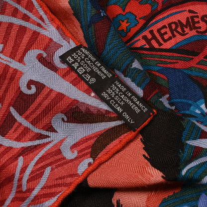 Hermes Cashmere Silk Tyger Tyger Shawl 140 Bordeaux Bleu Corail 3 of 7