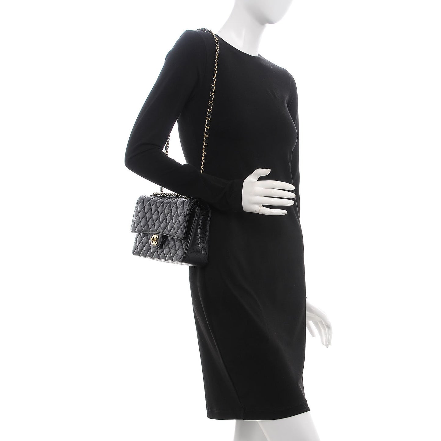 Caviar Quilted Medium Double Flap Black