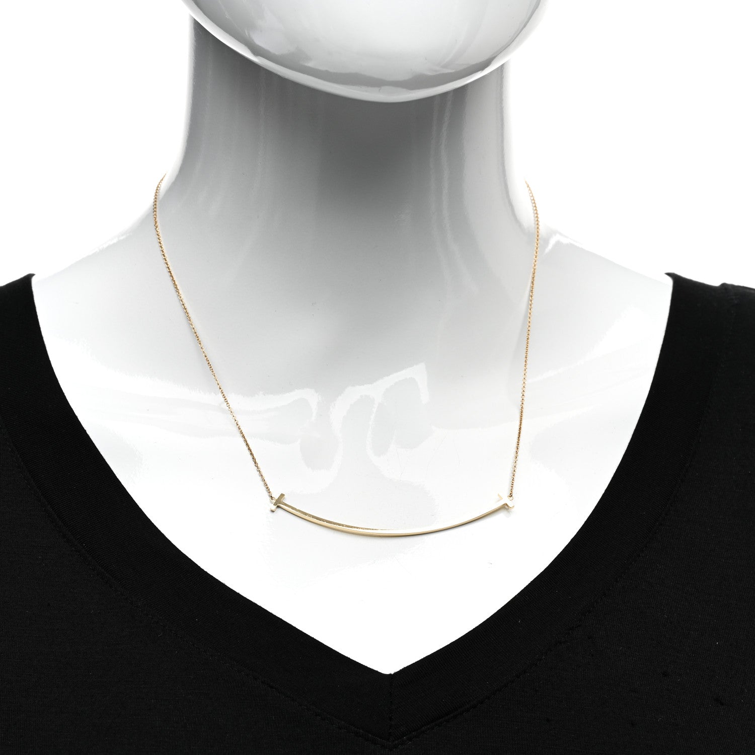 Tiffany 18K Yellow Gold Large T Smile Pendant Necklace 2 of 5