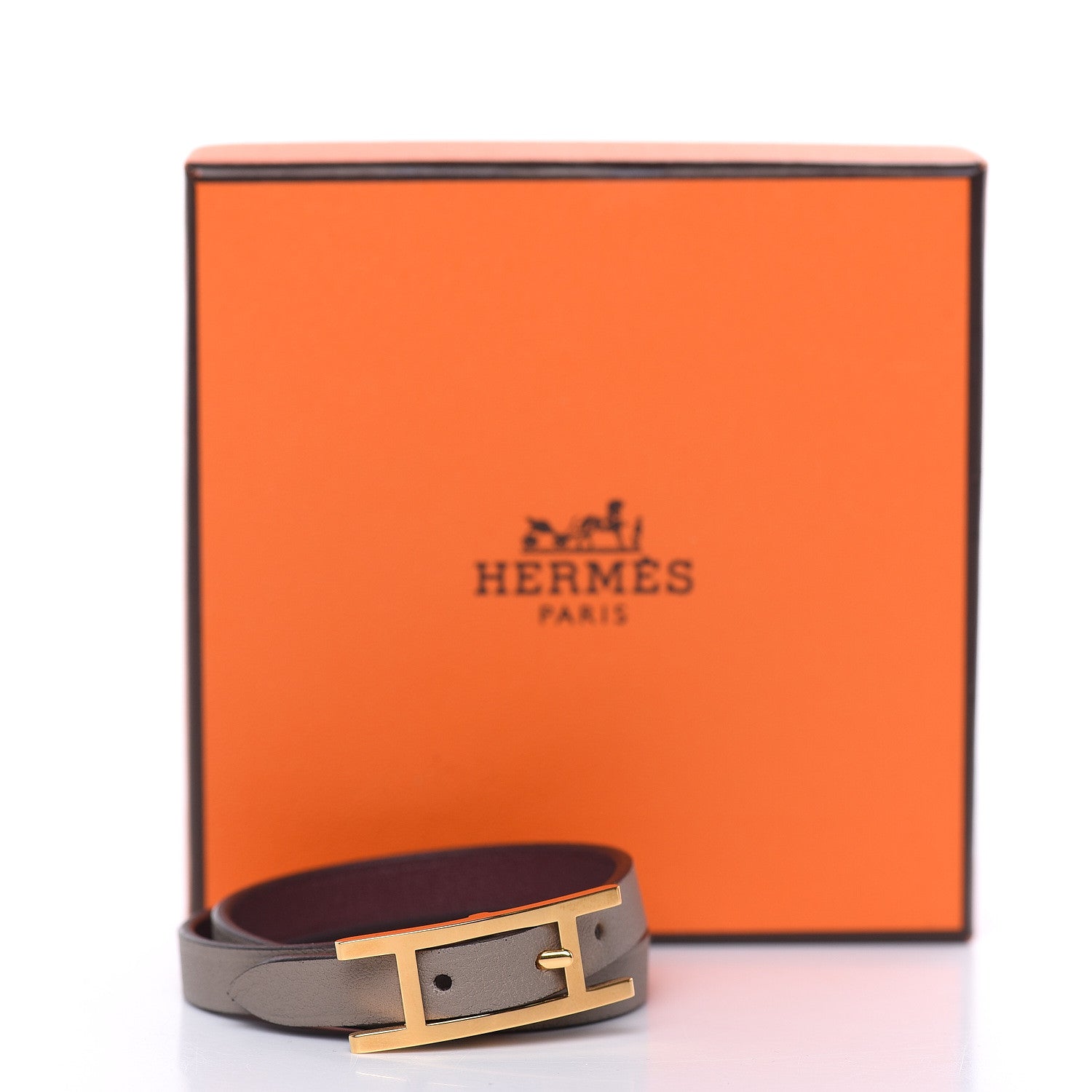 Hermes Swift Behapi Double Tour Bracelet T1 Gris Asphalte Bordeaux 6 of 6