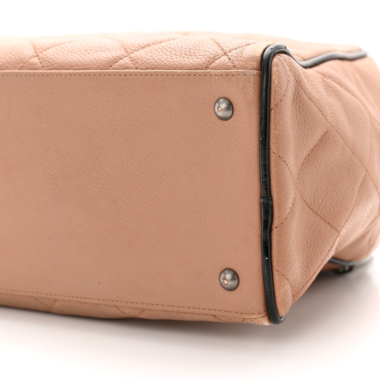 Calfskin Quilted Large Bowler Beige Black
