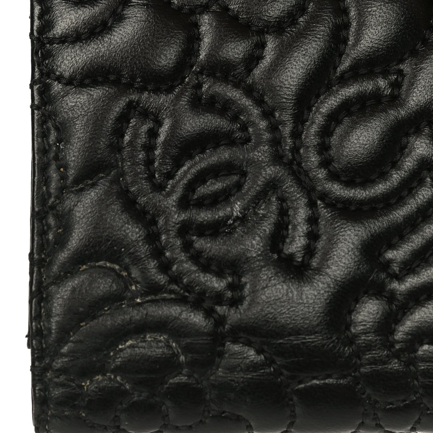 Lambskin Camellia Embossed Small Wallet Black