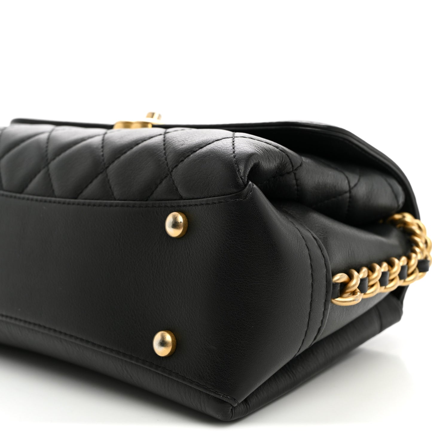 Calfskin Quilted Side Chain Compartment Flap Black