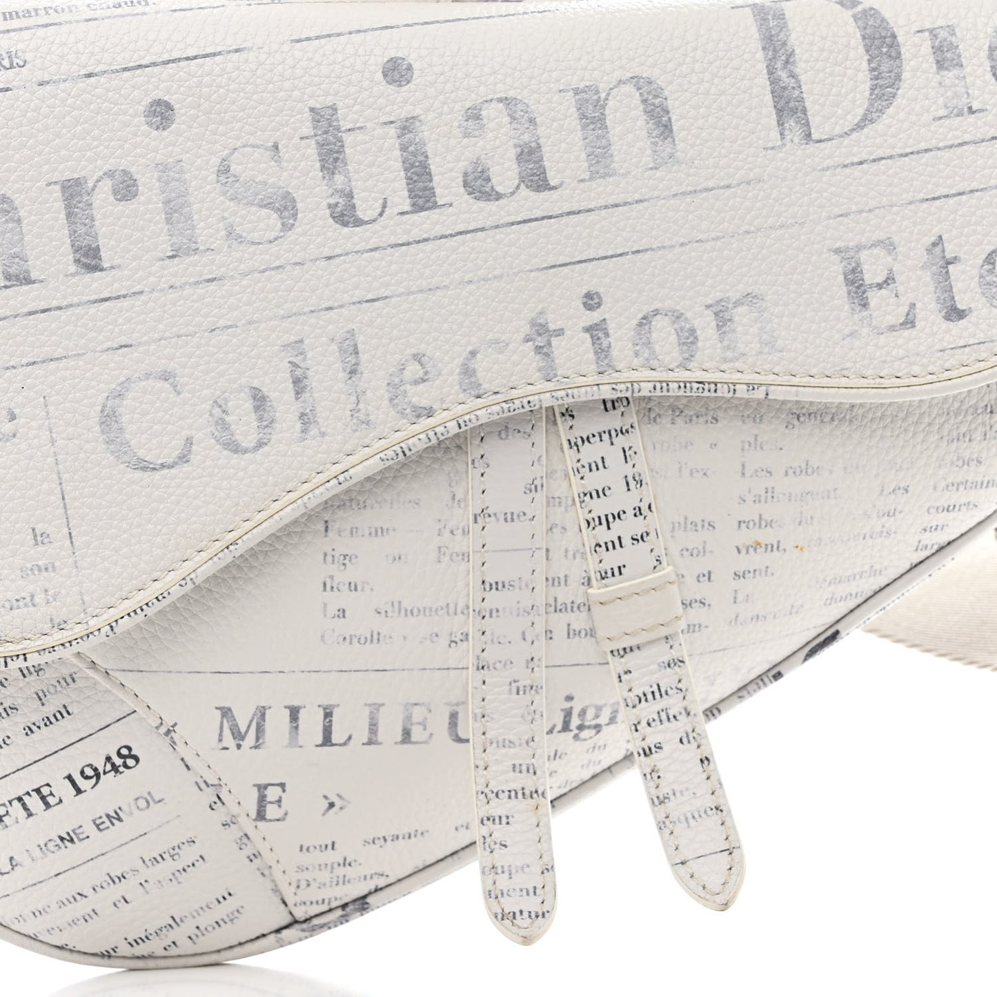 X Daniel Arsham Grained Calfskin Newspaper Print Saddle Bag White