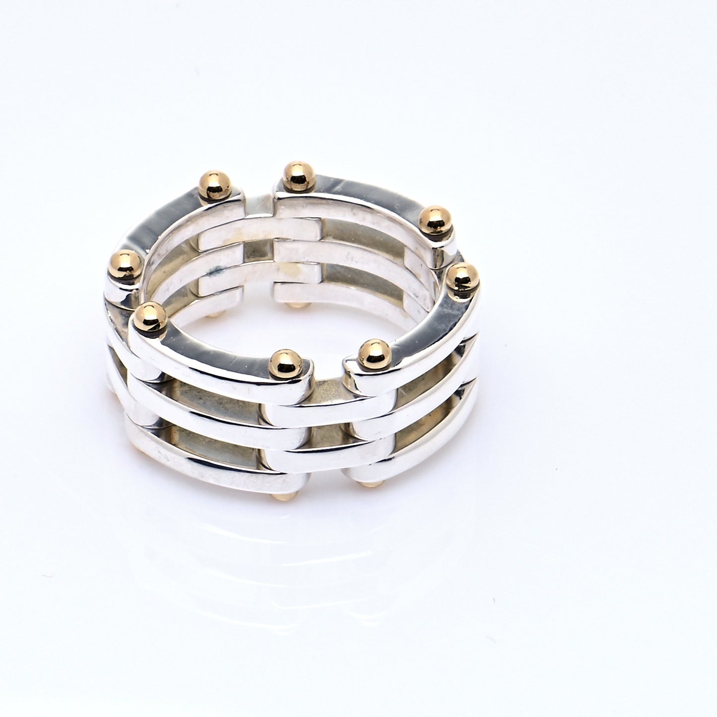 Sterling Silver 18K Yellow Gold Gatelink Ring 53 6.5
