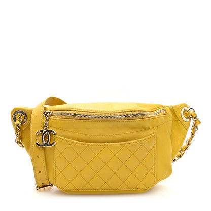 Chanel Crumpled Glazed Lambskin Quilted Waist Bag Fanny Pack Yellow 1 of 10