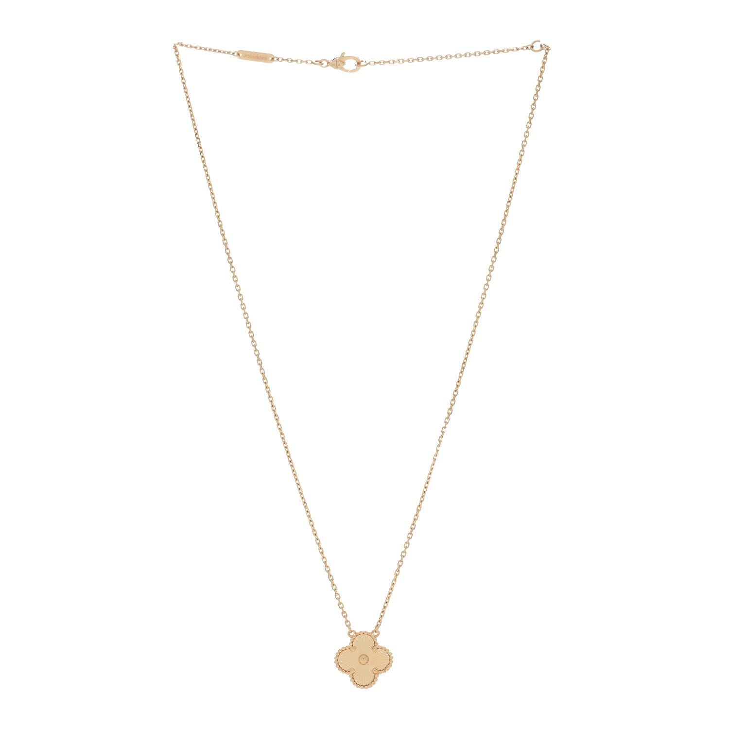 Van Cleef & Arpels 18K Yellow Gold Guilloche Vintage Alhambra Pendant Necklace 2 of 5