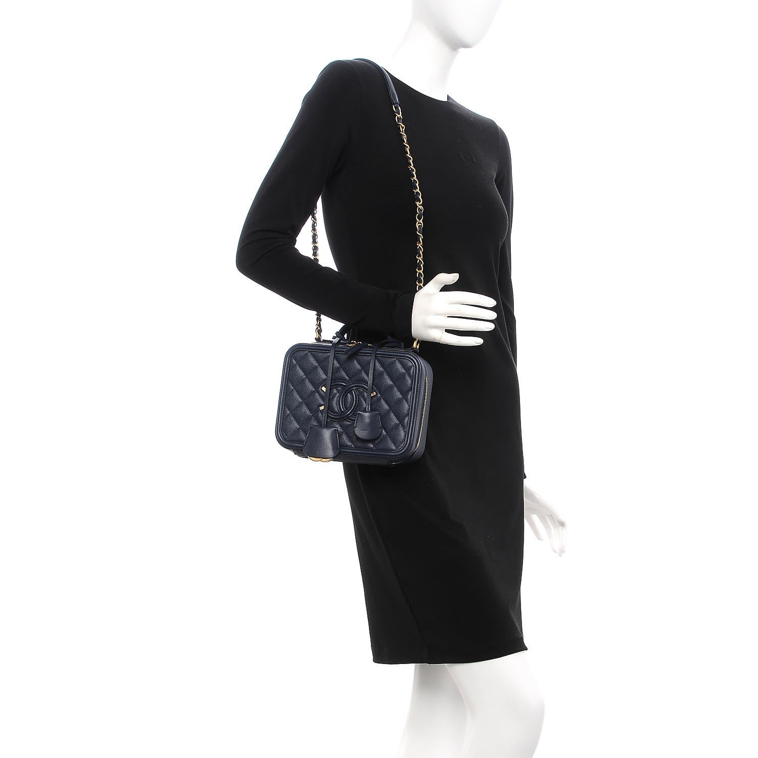 Chanel Caviar Quilted Medium CC Filigree Vanity Case Navy 2 of 8